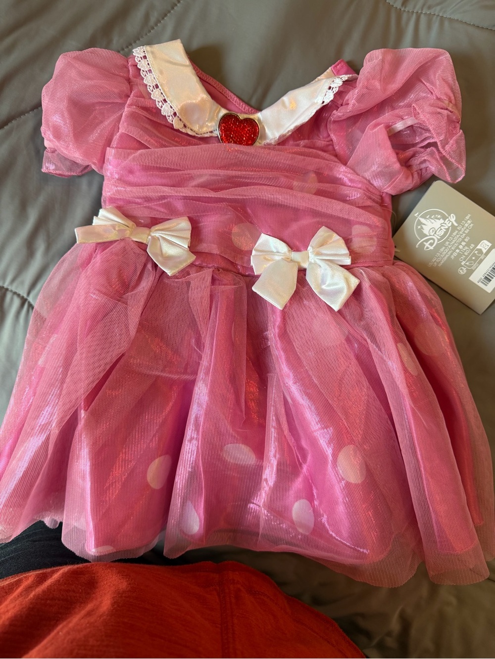 Disney Pink Minnie Mouse costume Party Dress with White Bows